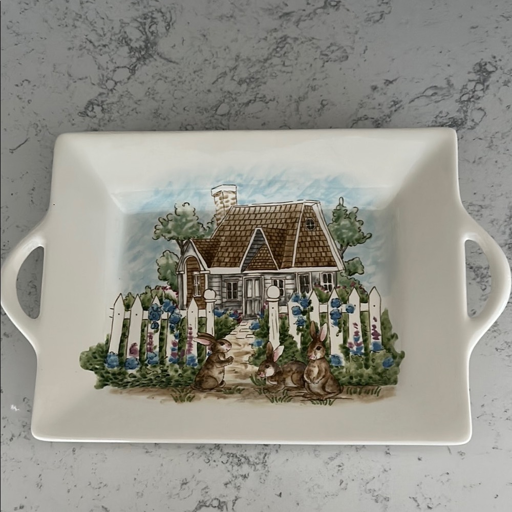 Charming Cottage Scene Ceramic Tray
